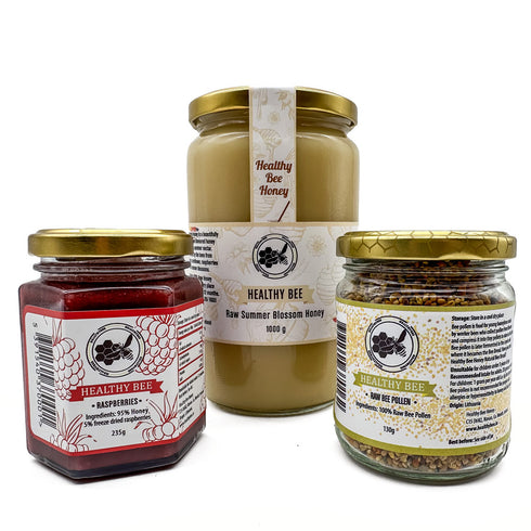Honey with Freeze Dried Raspberries | Bee Pollen | Raw Honey Jar | Healthy Bee Ireland