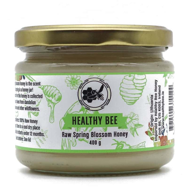 Raw spring blossom honey from Lithuania, made from dandelion and other spring wildflowers. Light golden, set and unprocessed in a handy 400g jar.